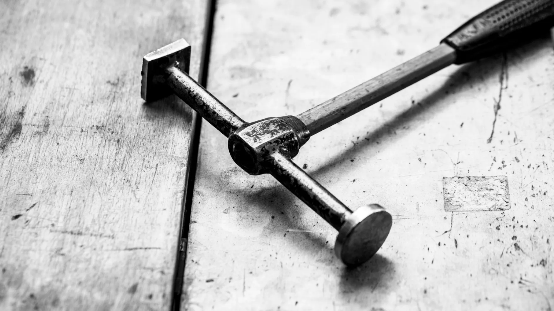 Close-up of a metalworking tool at Baldhead Cabinets