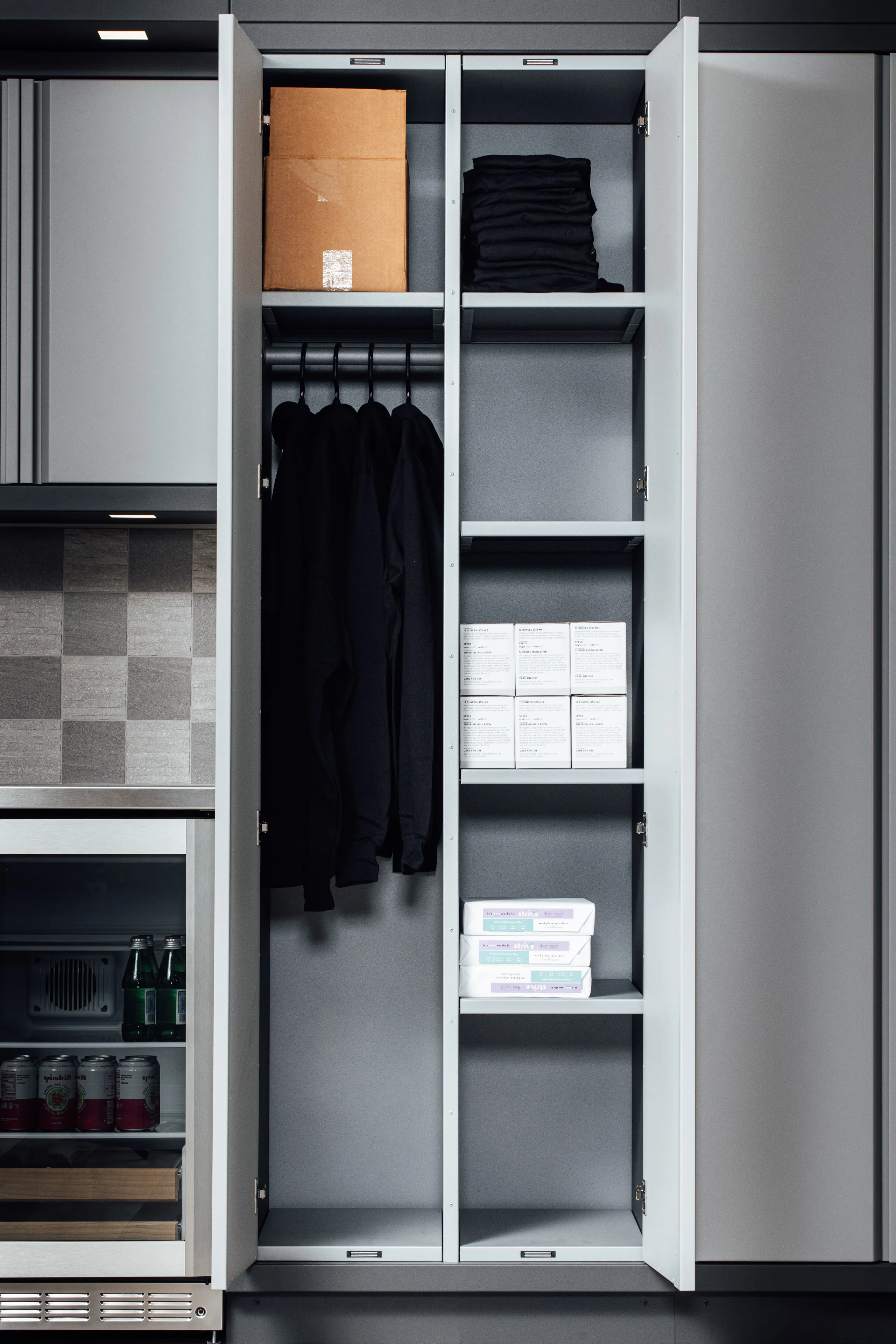 An Tall Storage Locker cabinet with two sections. 